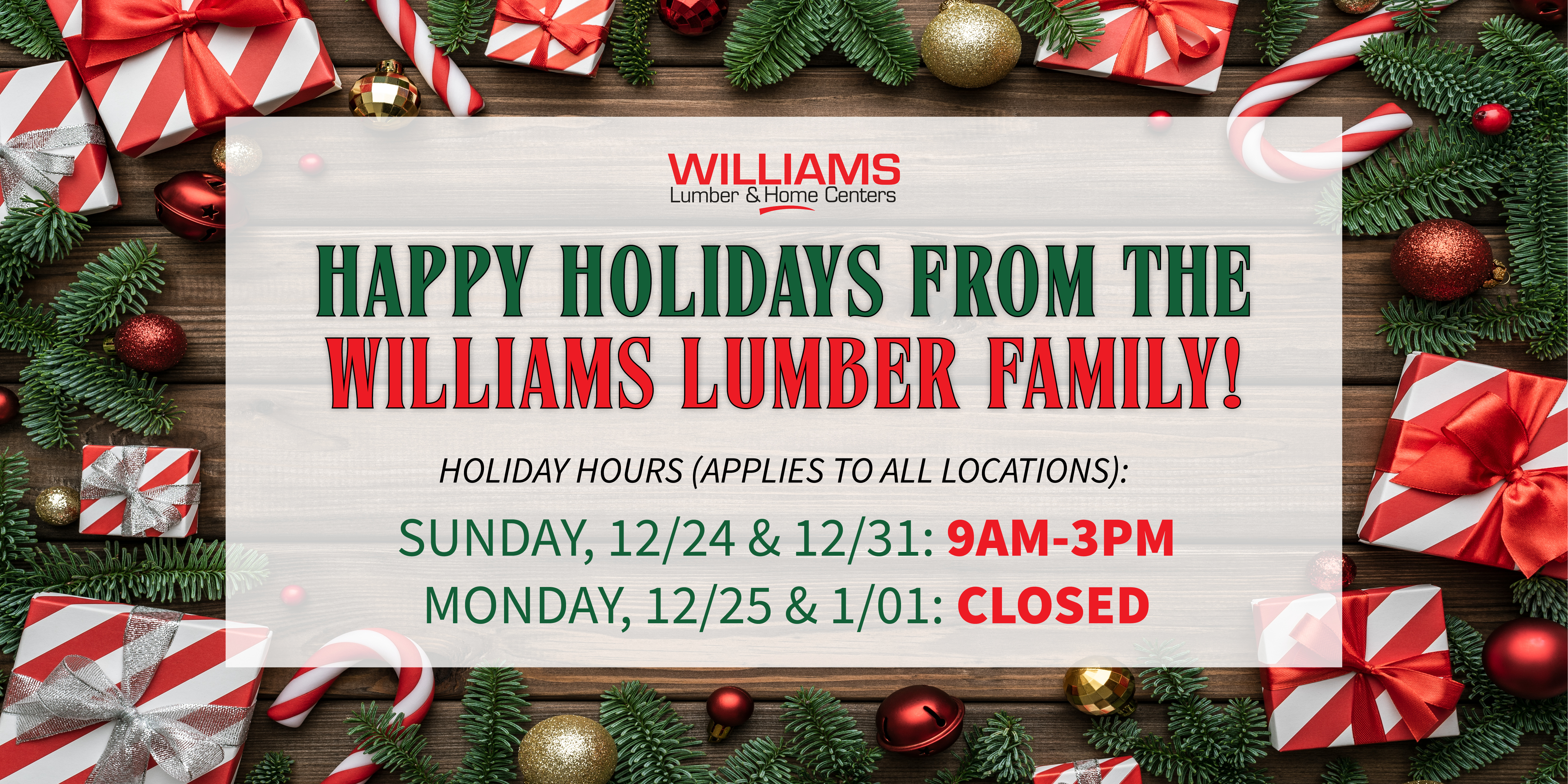 Dec 2023 - Holiday Hours